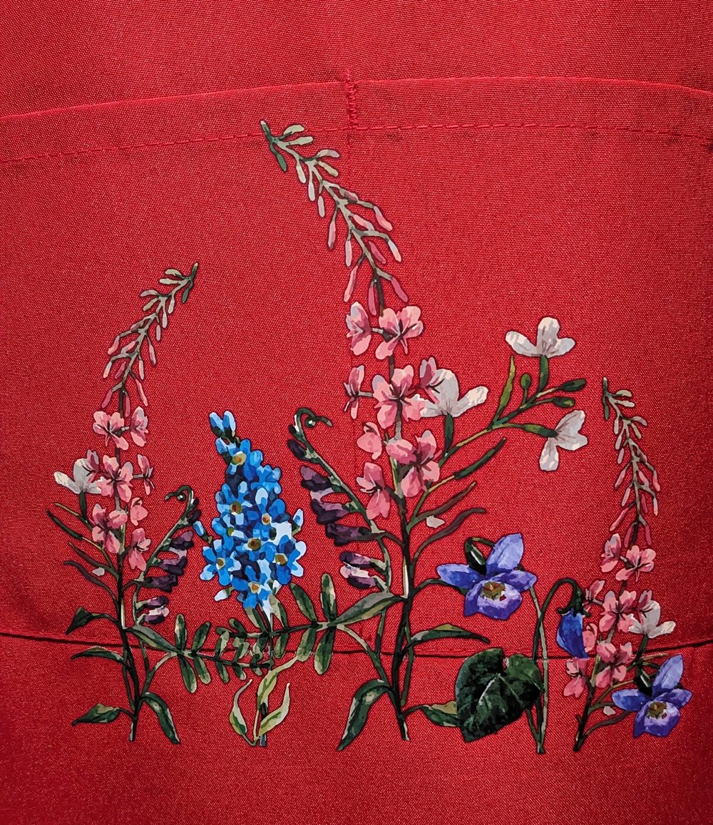 Image of Butterfly and Flowers Apron (red)