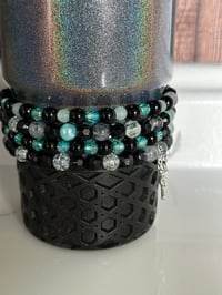 Image 4 of Midnight Glitz Black and Teal Tumbler Bracelet Stack