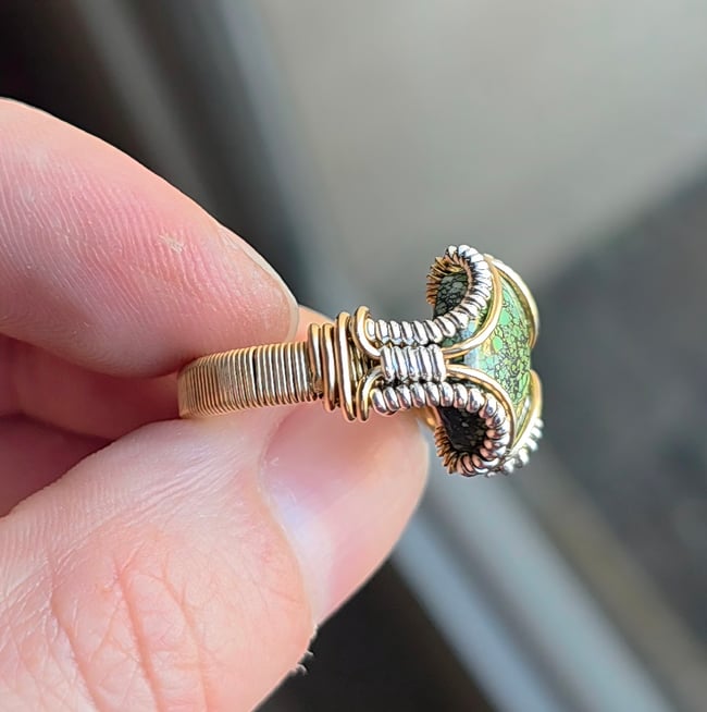 Hubei Turquoise Ring sterling and bronze size 7