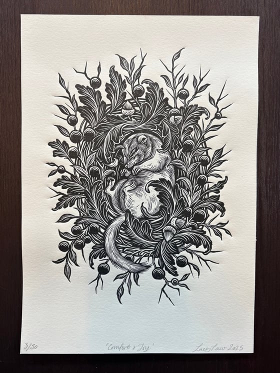 Image of ‘Comfort and Joy’ Original Woodblock Print - Black on Ivory