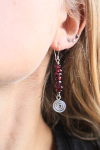 Image 2 of Silver x Spiral Garnet Earrings