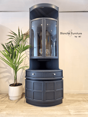 Image of Nathan Corner Drinks Cabinet unit with light - in Midnight Blue