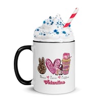 Image 2 of Valentine, Peace, Love Coffee Mug with Color Inside
