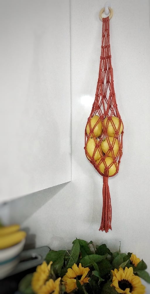 Image of Macrame Hanging Fruit Basket, Vegetable Fruit Hanger, Veggie Fruit Holder, Kitchen Storage