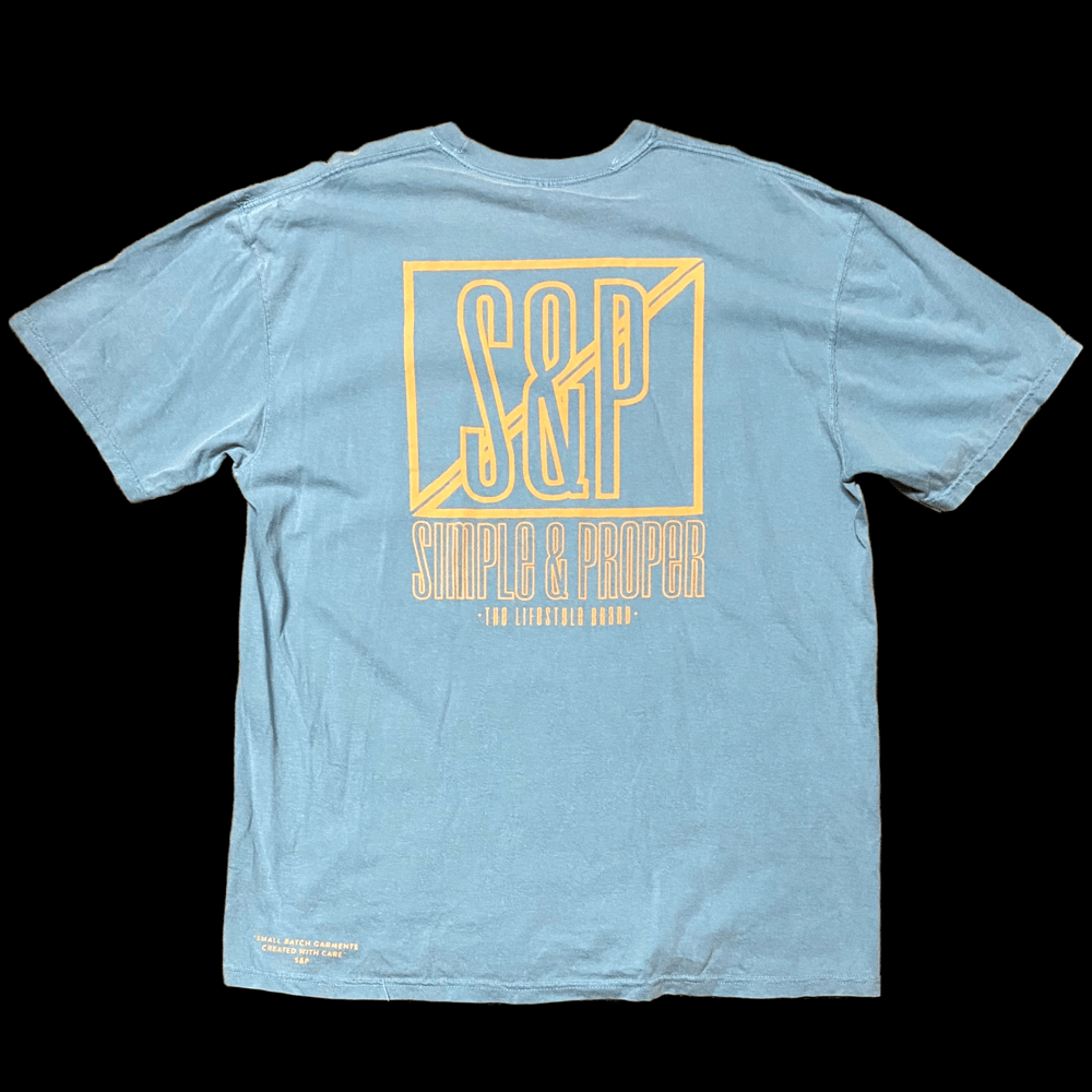 Image of S&P-“Classic Split Square” Logo Tee (Ice Blue/Wheat Org.)