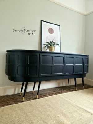 Image of Long Curved Nathan Sideboard in Black on Black and Gold tapered Legs