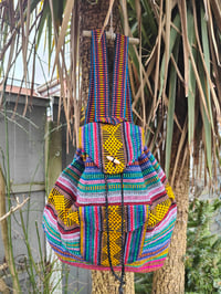 Image 4 of MALIA Mexican Baja woven fabric Backpack - rainbow