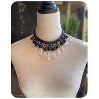 Image 1 of Rough Stones - The Empress Necklace - Clear Quartz Crystals and Black Kodiak Leather