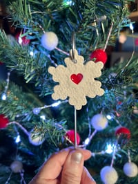 Image 6 of Snowflake with a heart on a wire stake 