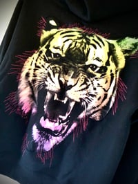 Image 4 of Upcycled “Neon Tiger” cut out hoodie
