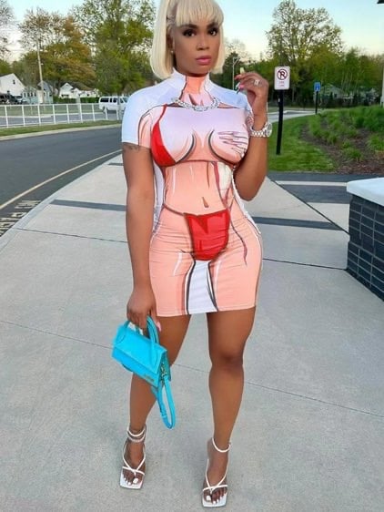 Image of  Plus Size Turtleneck Body Print Bodycon