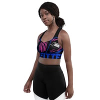 Image 1 of BOSSFITTED Black Neon Pink and Blue Longline Sports Bra