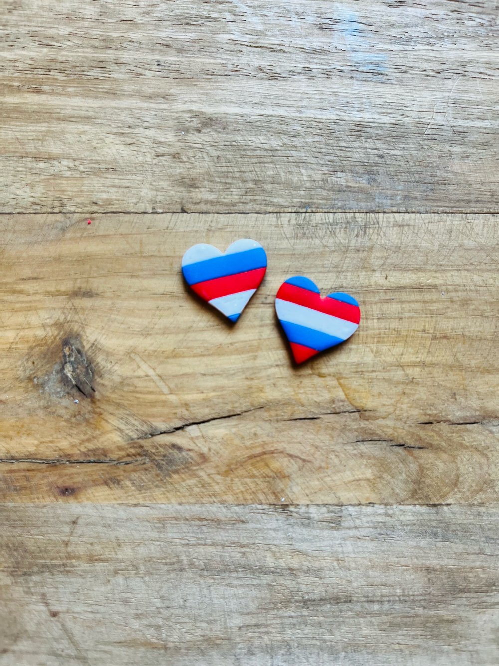 Image of Red White and Blue Striped Medium Hearts