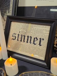 Image 1 of "SINNER" 1800's bible page with preserved web