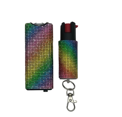 Image of Cheetah Rainbow Rhinestones Stun Gun & Pepper Spray Combo 