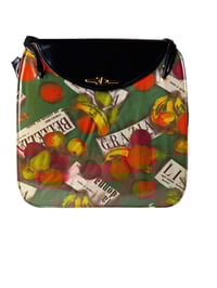 Image 1 of Vtg Bag Large Vinyl Italian Statement Fruit Pattern Shopper Unusual Over-sized