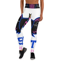 Image 2 of BOSSFITTED White Neon Pink and Blue Yoga Leggings