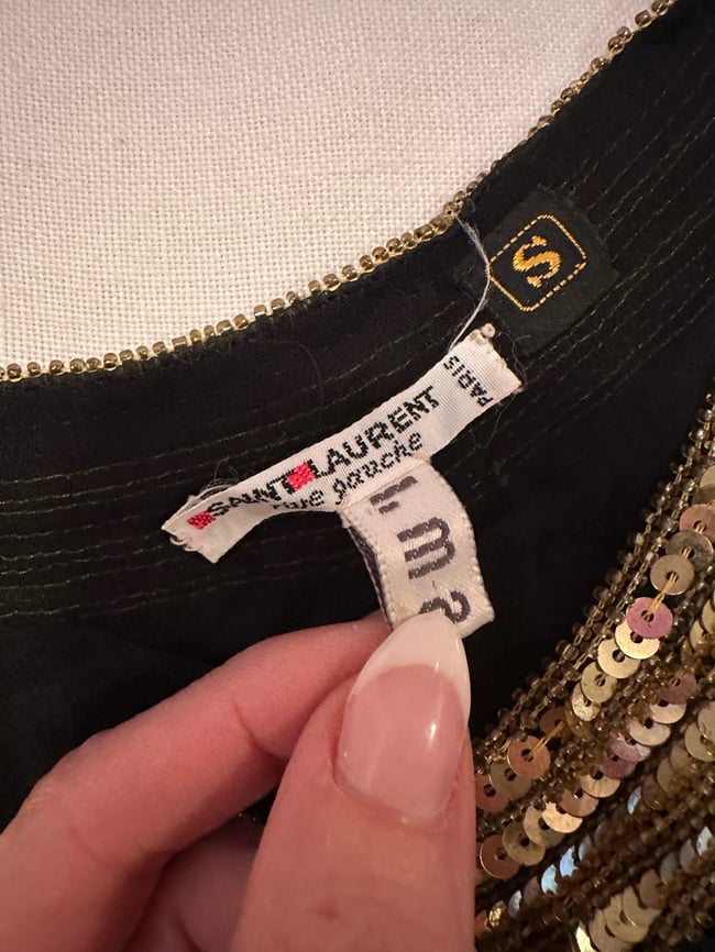 70s Saint Laurent rive gauche noir beaded and silk top