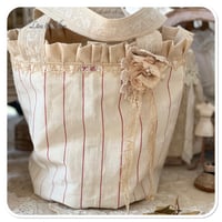 Image 1 of Vintage french Linen red and beige stripe Bucket Tote small market bag