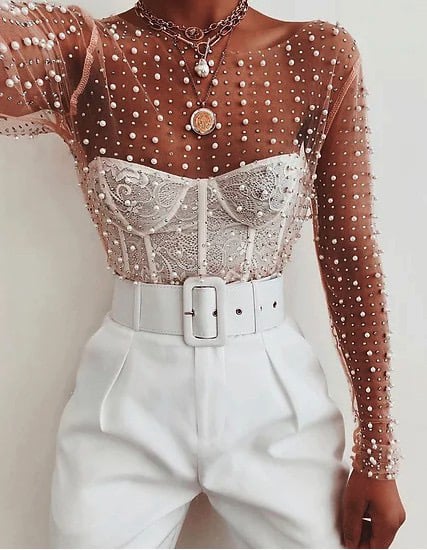 Image of Embellished Sheer Top