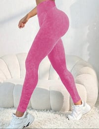 Image 4 of Ribbed Gym Leggings (pink rose) 