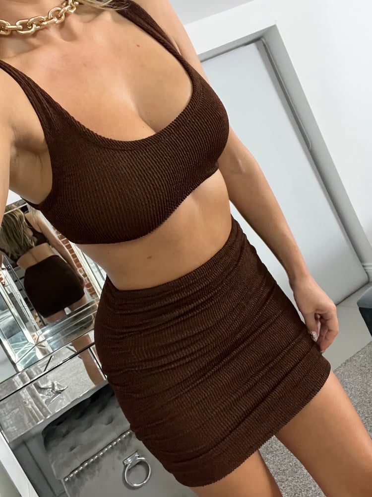 Image of Chocolate Brown Ruched Skirt Co-Ord