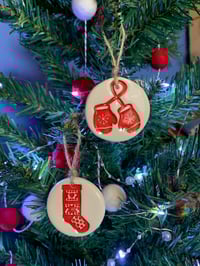 Image 4 of Ceramic Christmas Stocking and Mittens Set of 2 tags 