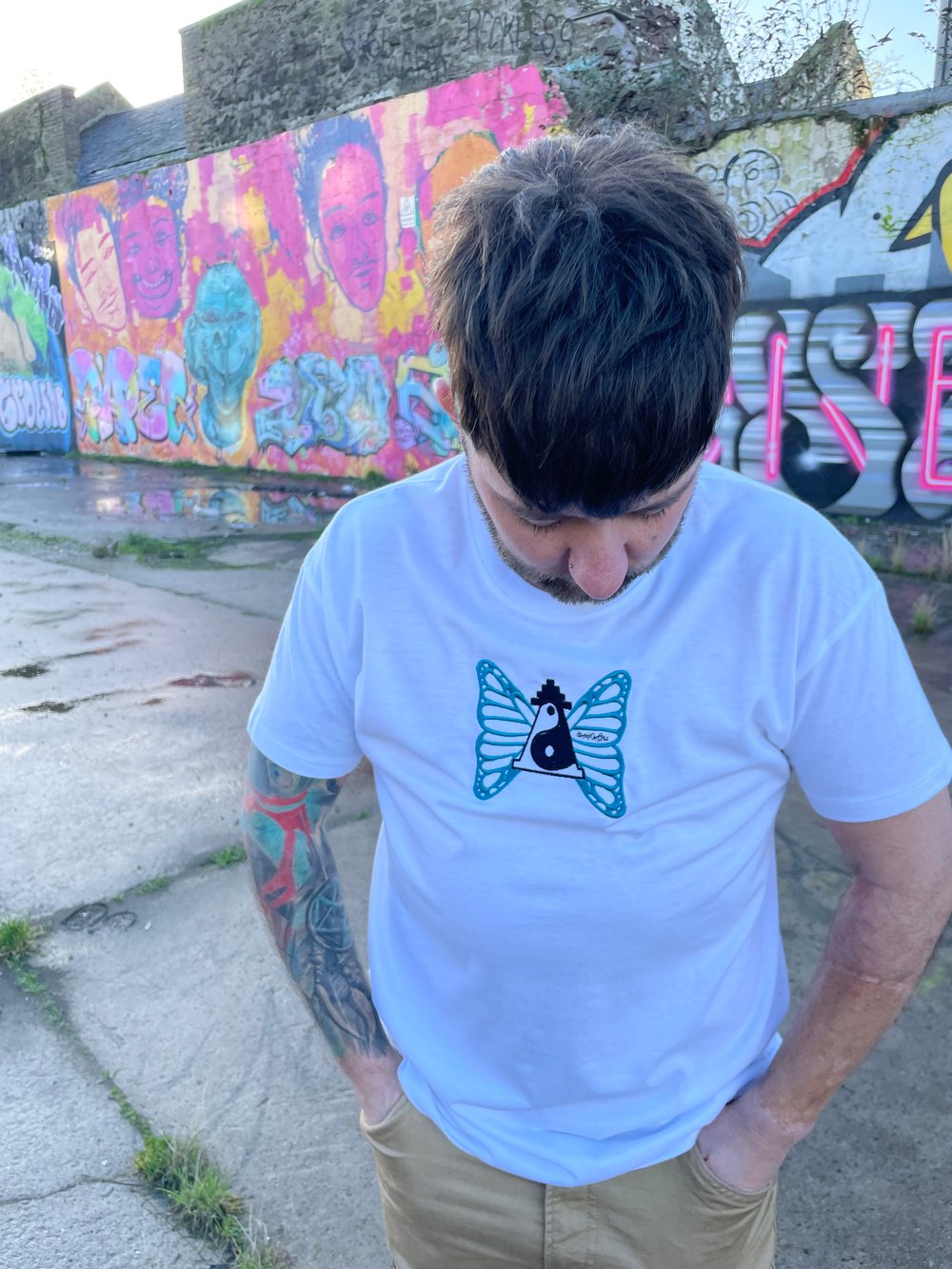 Image of Kids White/TealButterfly Tee