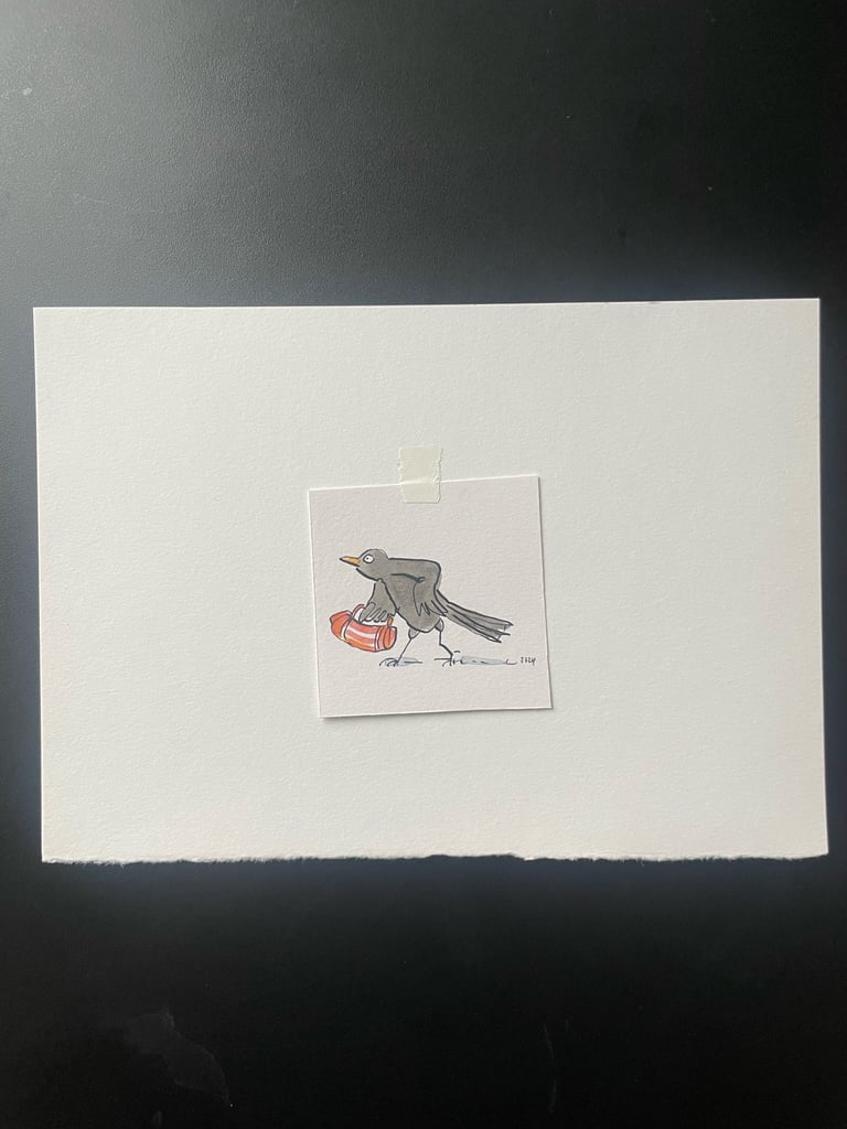 Originalzeichnung Tusche und Aquarell auf Papier  "Amsel"