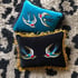 Teal Cotton Velvet Cushion With Swallow Embroidery Patches Image 4