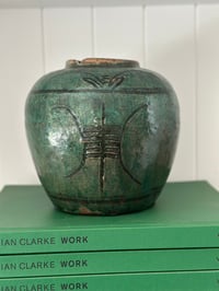 Image 1 of Antique Chinese Calligraphy Jar  Dark Green