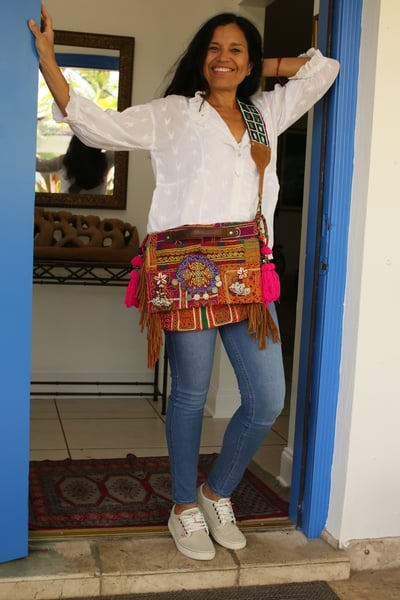 Image of Boho Style Messenger bag with mirror pieces strap . 