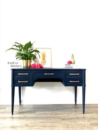Image 1 of Stag Chateau Dressing Table painted in navy blue. Part of large bedroom set