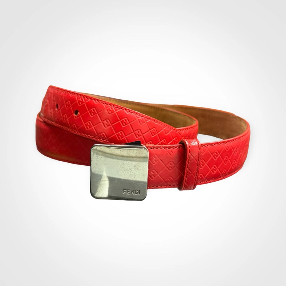 Image of Fendi Red Leather Monogram Belt