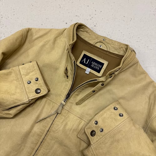 Image of 2000s Armani Jeans Cropped Leather Jacket, Size Small