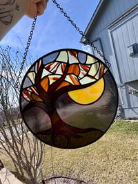 Image 1 of Large Stained Glass Tree of Life Moon Suncatcher - Handmade Nature Suncatcher