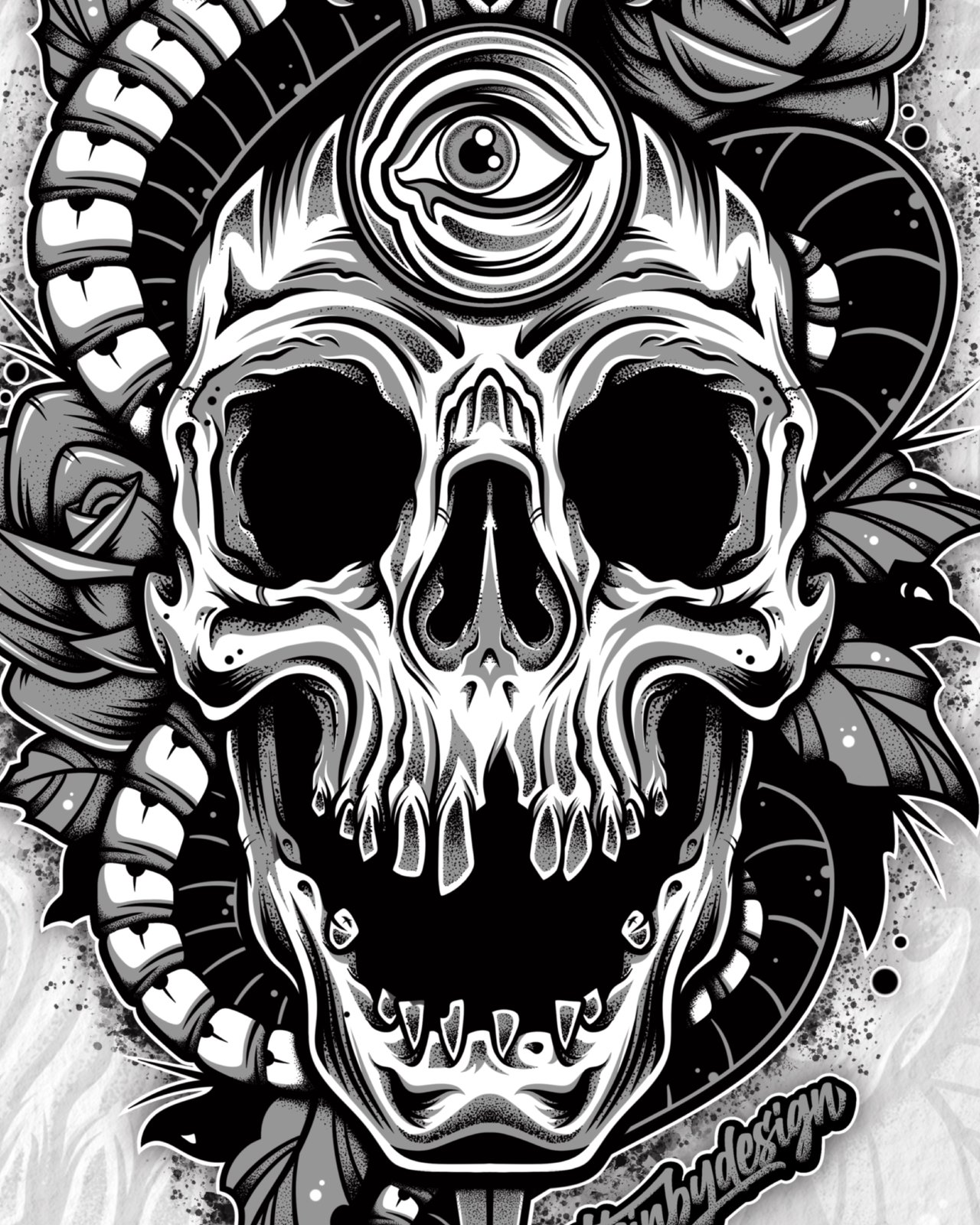 Chrysanthemum Snake Skeleton online Black and White Giclée Prints - Limited Edition Fine Art Print