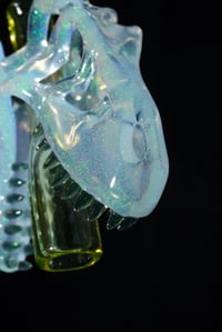 Image 4 of Crushed opal trex skull pendant with uv teeth & J-holder.