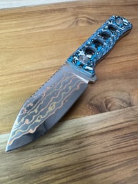 Image 2 of QSP Knife Canary Frost Carbon Fiber Copper Damascus Fixed Blade Neck Knife 141G
