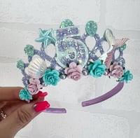 Image 1 of Mermaid birthday tiara crown lilac and aqua best seller