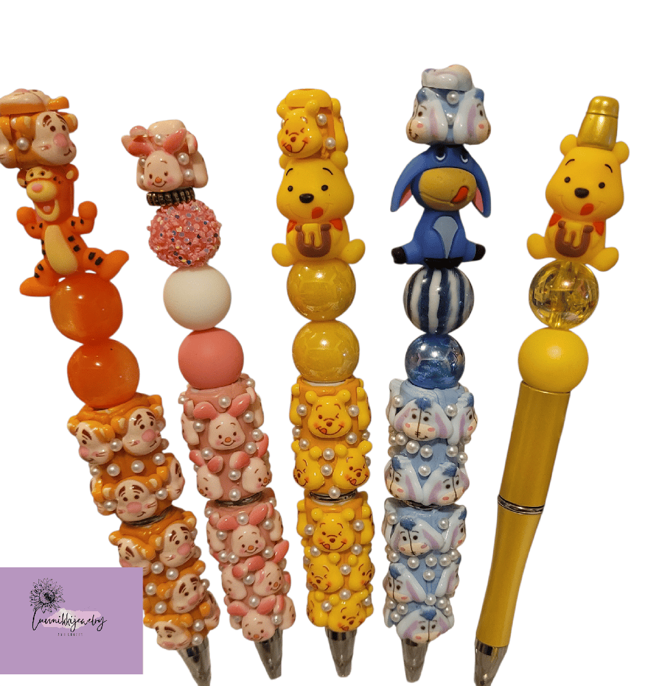 Image of Winnie the Pooh Beaded Pens | Cute Character Pens | Handmade Beaded Pens | Kawaii Desk Accessories