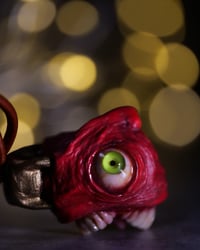 Image 17 of Egg of the King big eyes pendant, leather cord, brass hardware, OOAK,