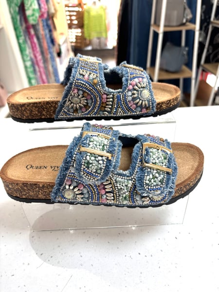 Image of Denim Jewelled Buckle Slider