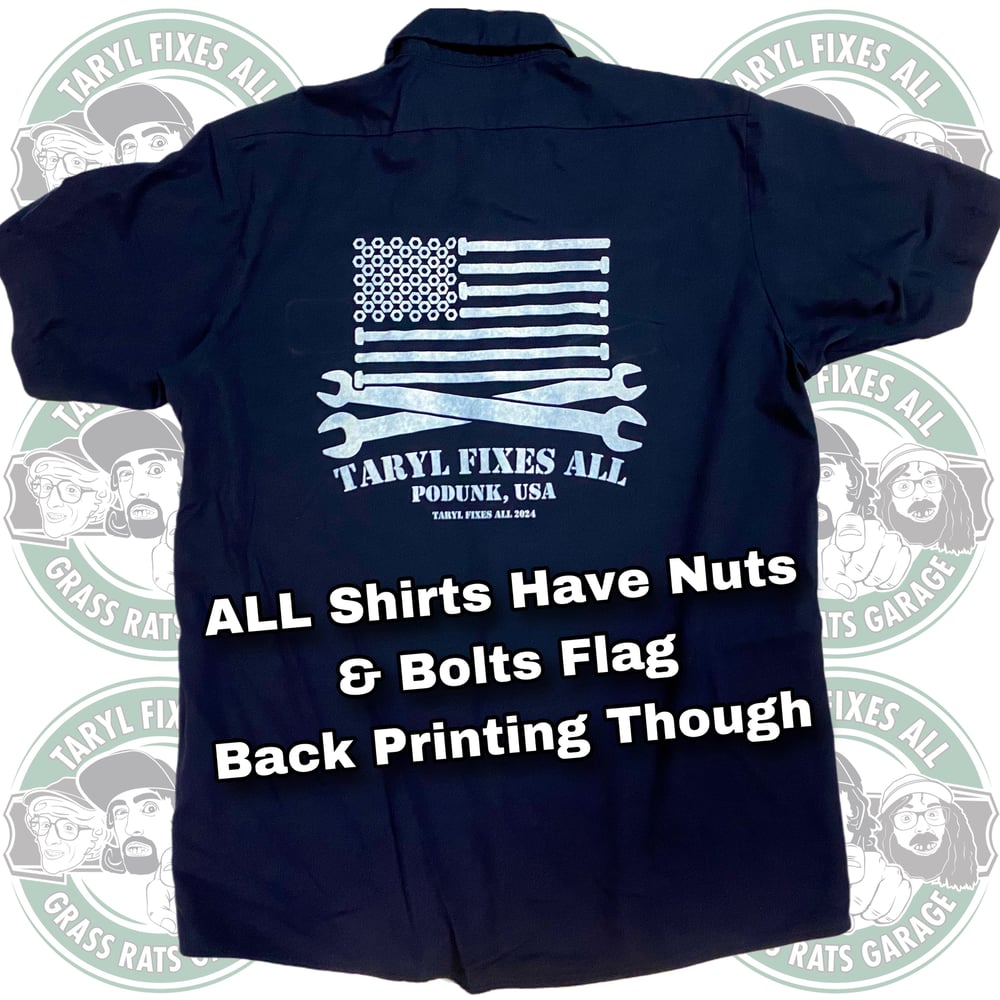 Gently Used Nuts & Bolts Flag Work Shirts (Patch Front)