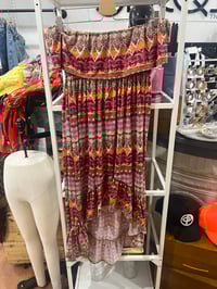 Image 1 of high low printed strapless dress 