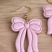 Image 3 of Coquette Pink Bow Dangly Earrings 