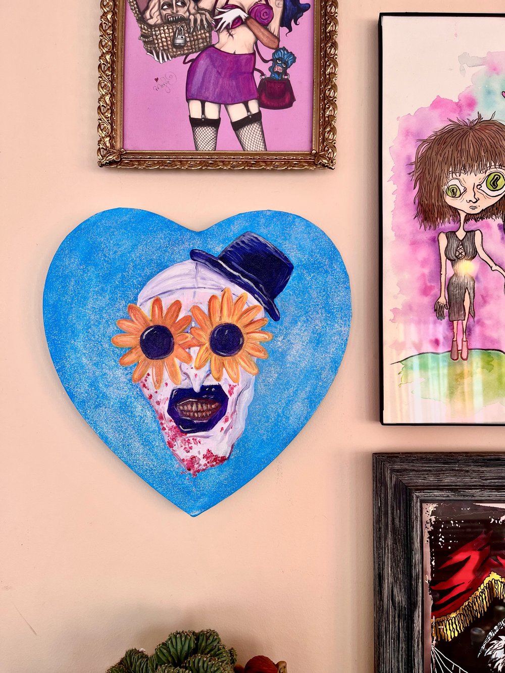 Image of “Terrify Me” Heart Shaped Oil Painting with Glitter