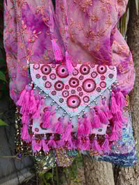 Image 2 of Greek beaded tassel bag - white and pink