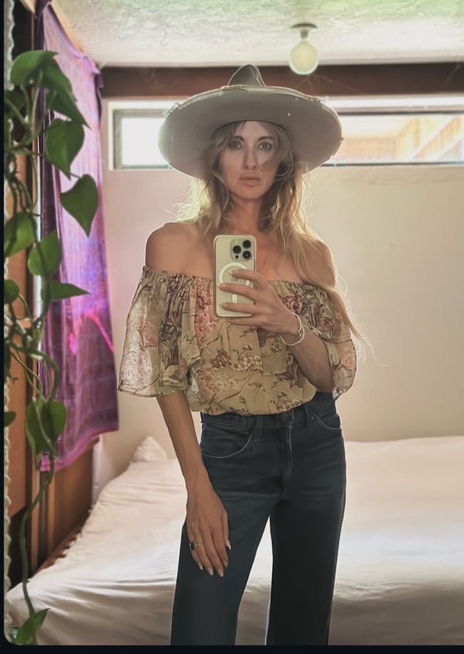 70s dusty rose off shoulder blouse crop