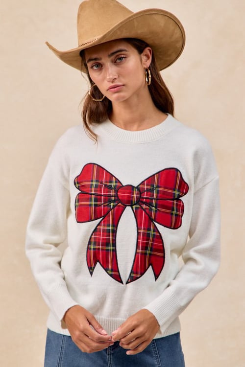 Image of Plaid Bow Holiday Sweater